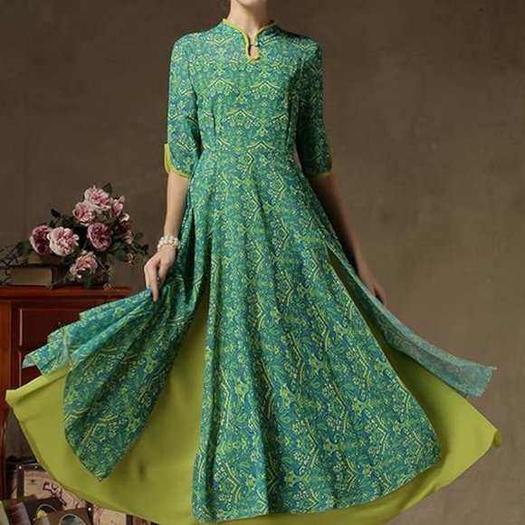 Layered Chiffon Maxi dress with Keyhole collar, fits 6-8 - Picture 1 of 4